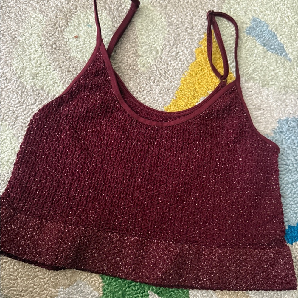 Anthropologie Deep Red Textured Shimmery Crop Tank